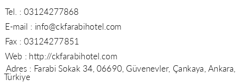 Ck Farabi Hotel telefon numaralar, faks, e-mail, posta adresi ve iletiim bilgileri